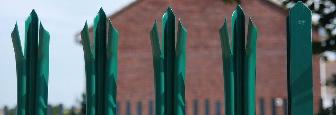 Green PVC coated palisade pales and RSJ post